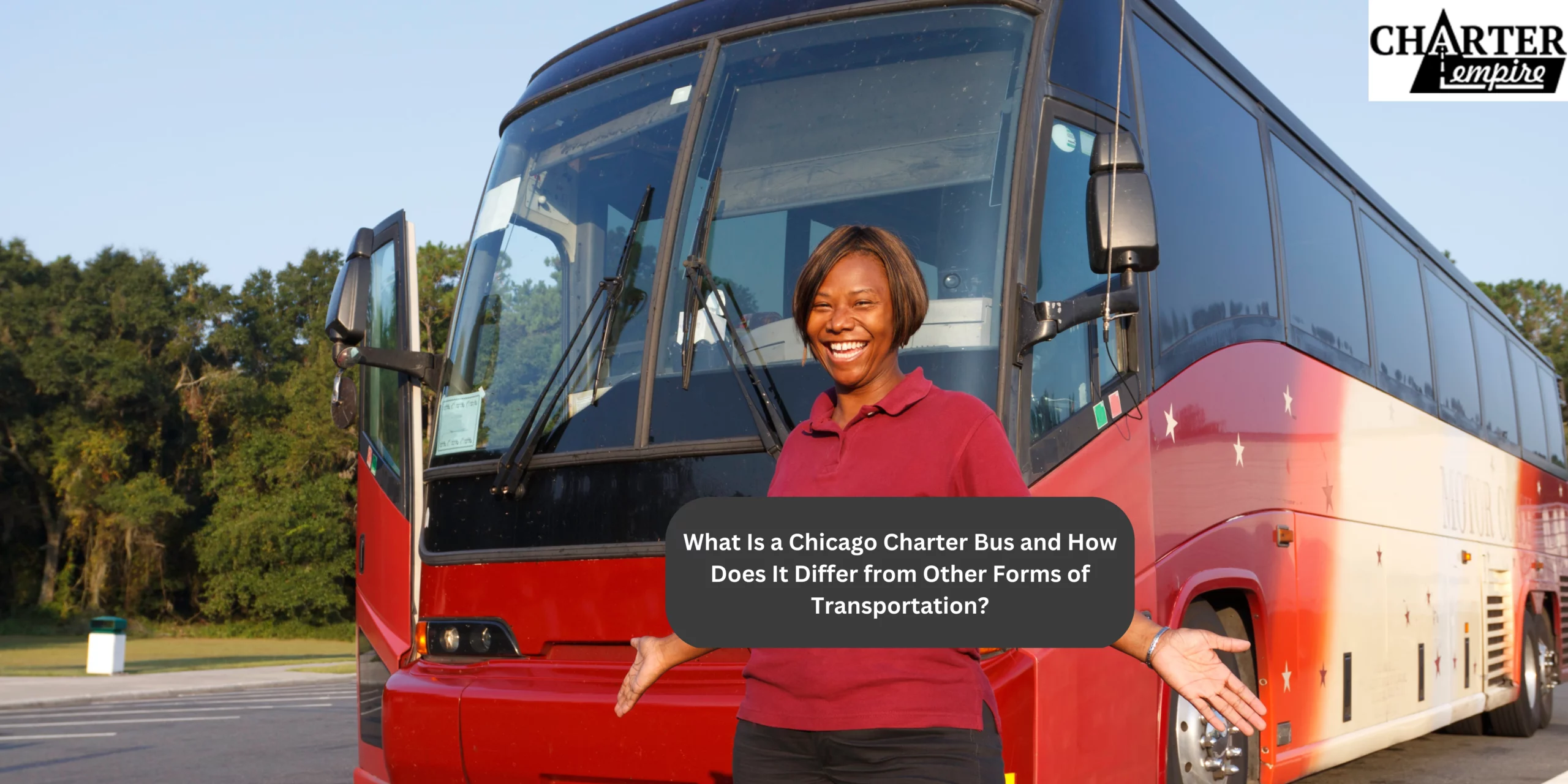 Chicago charter bus, next to charter empire driver